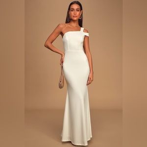Lulus Make an Entrance White One-Shoulder Mermaid Maxi Dress